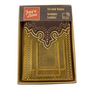 Tony Lana Men's RFID Trifold Wallet Brown Leather Rodeo Western NIB